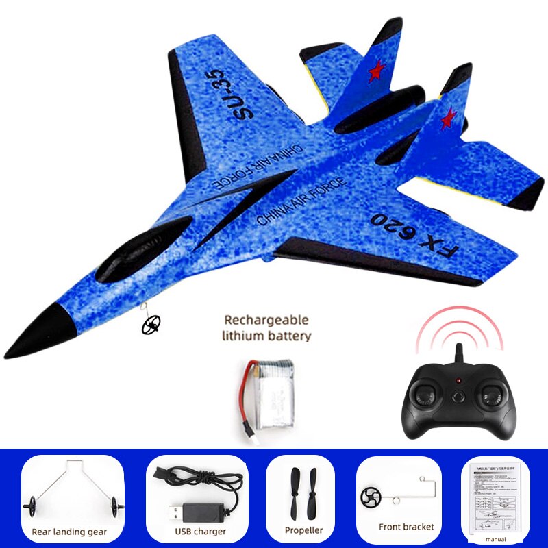 FX-620 SU-35 Rc Afstandsbediening Vliegtuig 2.4G Afstandsbediening Vechter Hobby Vliegtuig Zweefvliegtuig Vliegtuig Epp Schuim Speelgoed Rc Vliegtuig kids: Blue-SU35-1B