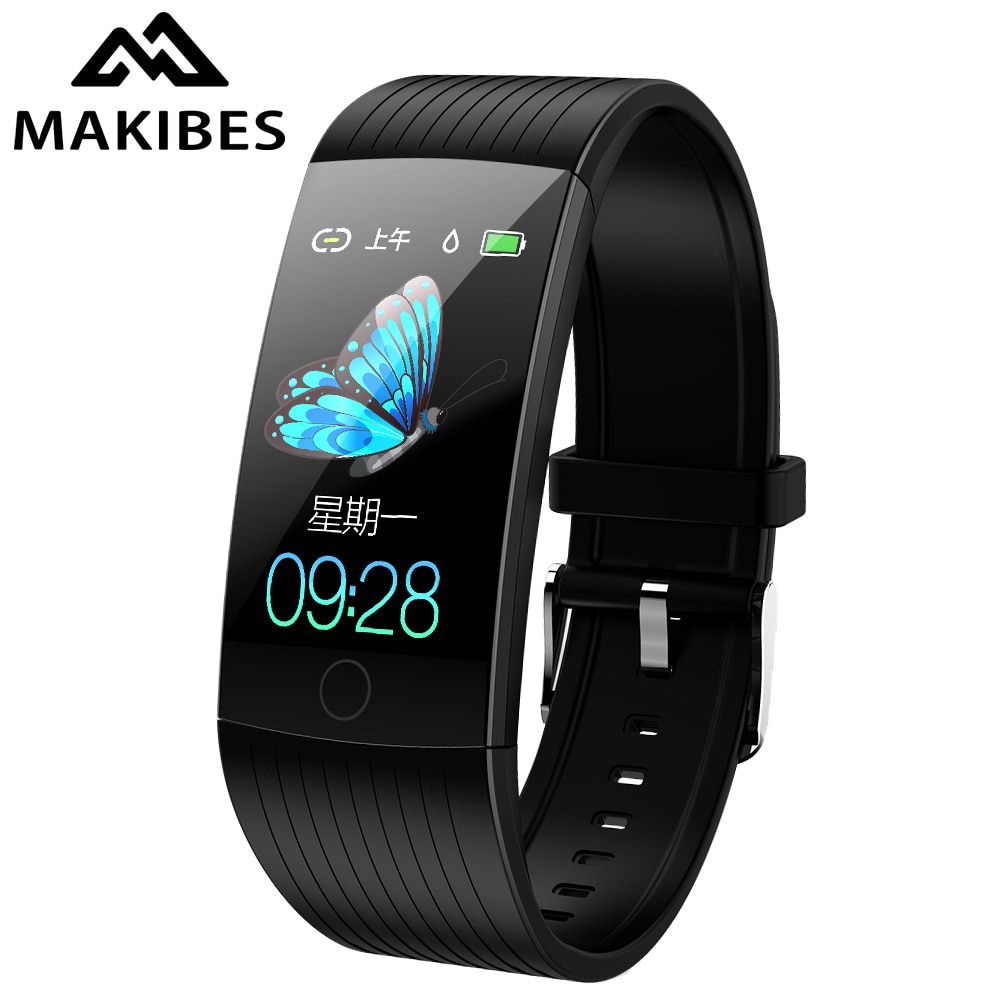 Makibes HR8 Smart Band 1.14 "Mannen Vrouwen Bluetooth Fitness Tracker Armband Smart Horloge Bloeddruk kleur UI Polsband voor q18