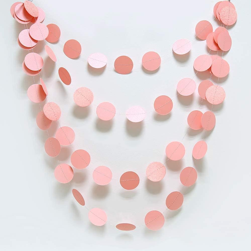 Sweet 16 Pink Paper Circle Garlands Polka Dots Hanging Streamers Girls Birthday Wedding Bride To Be Banner Home Party Decoration: Pink / 4Pcs