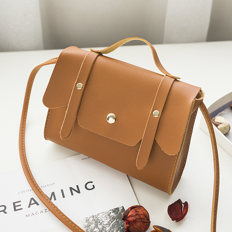 Spring Summer Pu Bag Women's Simple Portable Cross-Body Shoulder Bag Korean Version Square Sling Bag: Brown