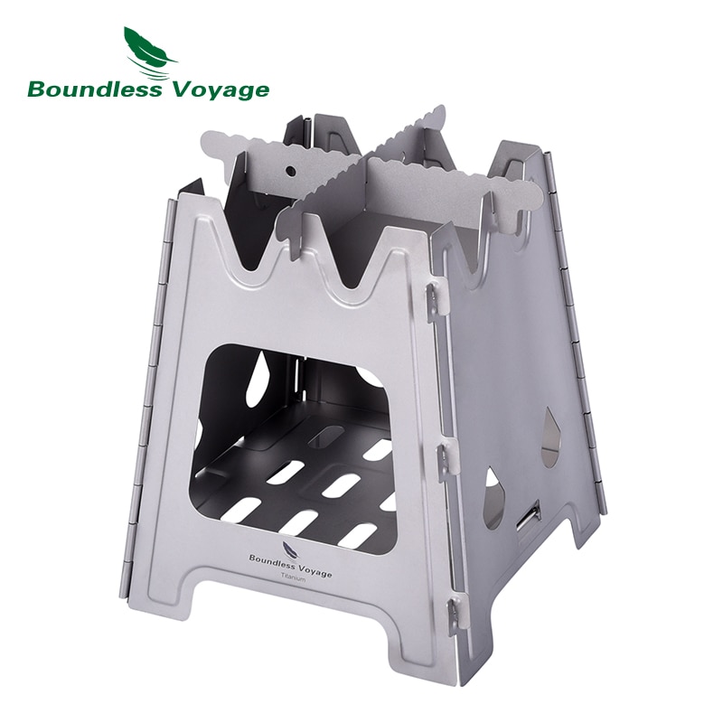Boundless Journey-estufa portátil plegable de titanio para exteriores, hornillo de madera con soporte para olla, horno de carbón para acampar, Ti2009C