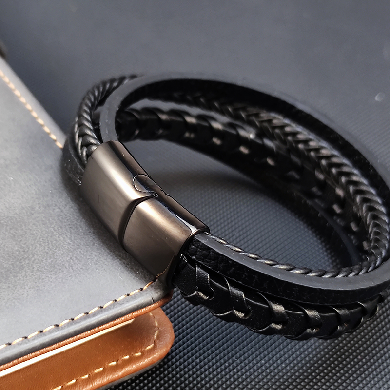 Populaire Multi-layer Hand Gevlochten Lederen Armband Mannen Combinatie Rvs Sieraden Sales Mannen Manchet Armband
