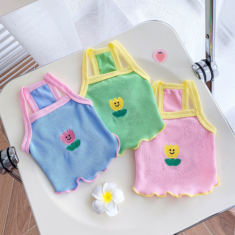 Ropa con volantes para perro, chaleco con tirantes transpirable para cachorro, flor Schnauzer, camiseta de peluche de Pomerania, de verano
