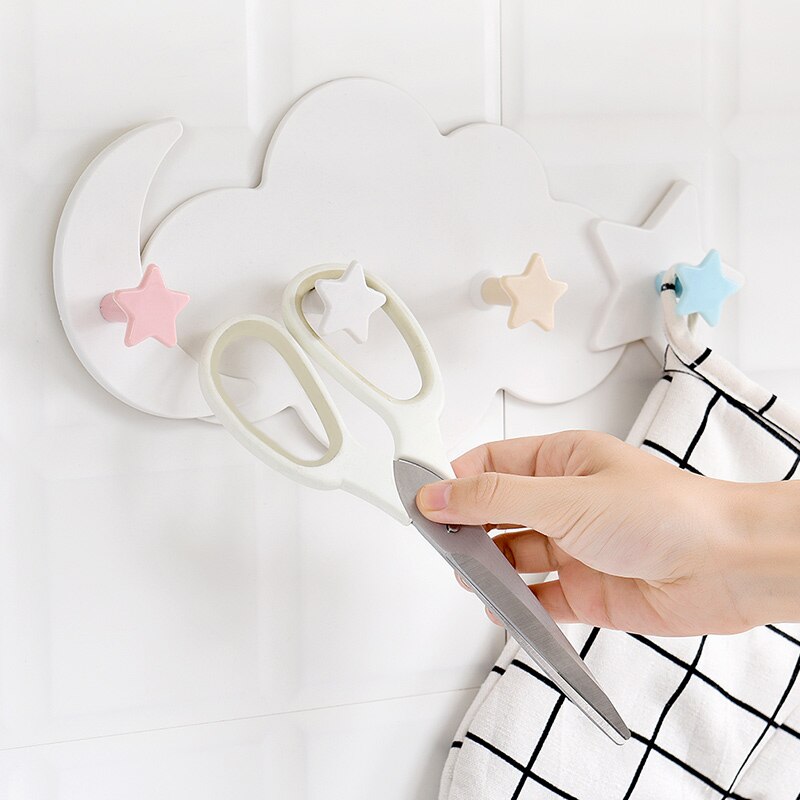 Gancho pegajoso de dibujos animados de nube detrás de la puerta, soporte para llave, colgador de pared para Baño