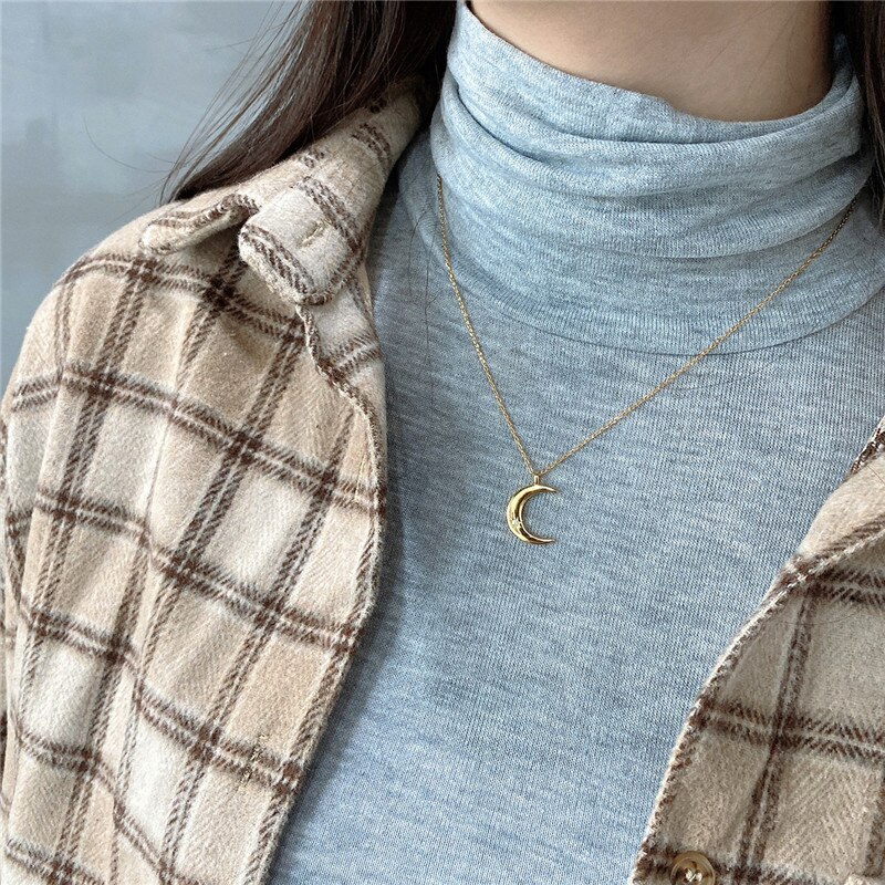 RUIYI 925 Sterling Silver European Style Women Sun Moon Pendant Necklace Simplicity Niche Chic Chokers Fine Jewelry Necklaces