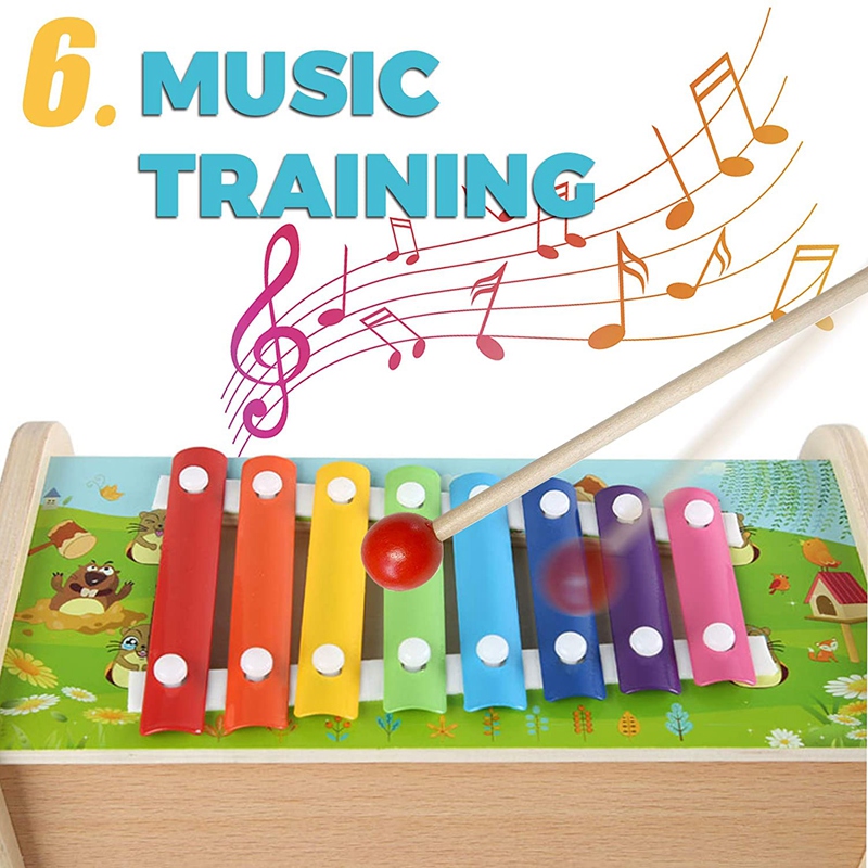 Giocattolo educativo martellante di legno martellante con il gioco di pesca xilofono ingranaggi mobili orologio giocattoli di abilità motoristiche