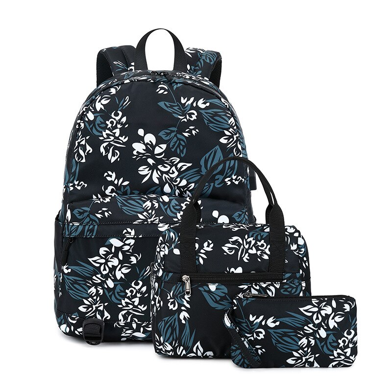 Sac à dos d'école pour adolescent, ensemble de sacs légers à la pour filles et femmes, sac de collège adapté à un sac d'ordinateur de 14 pouces: Black Set