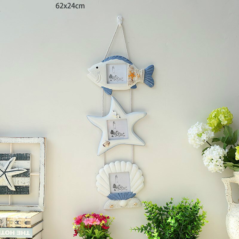 Mediterranean Wall Decoration Wooden Photo Frame Three-link Pictures Frame Starfish Shell Craft Kids Room Decoration Accessories: 2