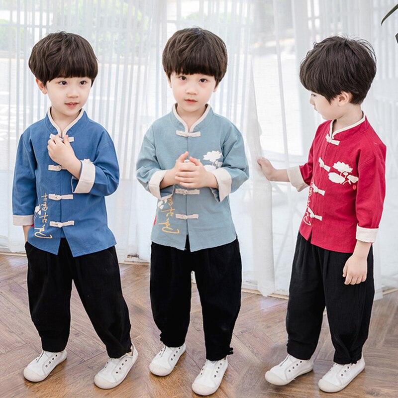 Hanfu pojkar kung fu kinesisk skjorta barn bruce lee traditionella kinesiska kläder för pojkar orientalisk kinesisk topp