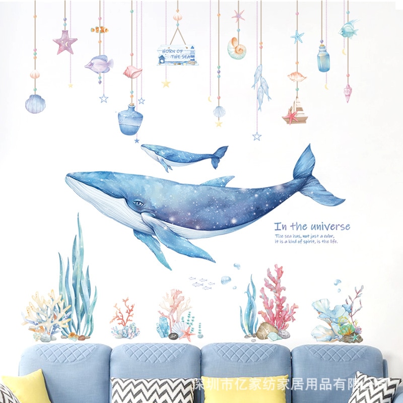 Marine baleine corail autocollant Mural bricolage monde de la mer pour bébé enfants chambre chambre décor papier peint maison pépinière murale décalcomanie