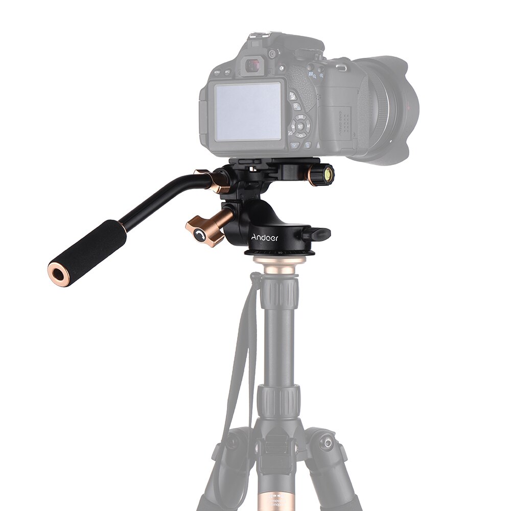 Andoer Q08S 3-Way Damping Video Head Tripod Head Pan Bar Handle 1/4" 3/8" Screw Mount Hole for DSLR ILDC Camera Tripod Monopod