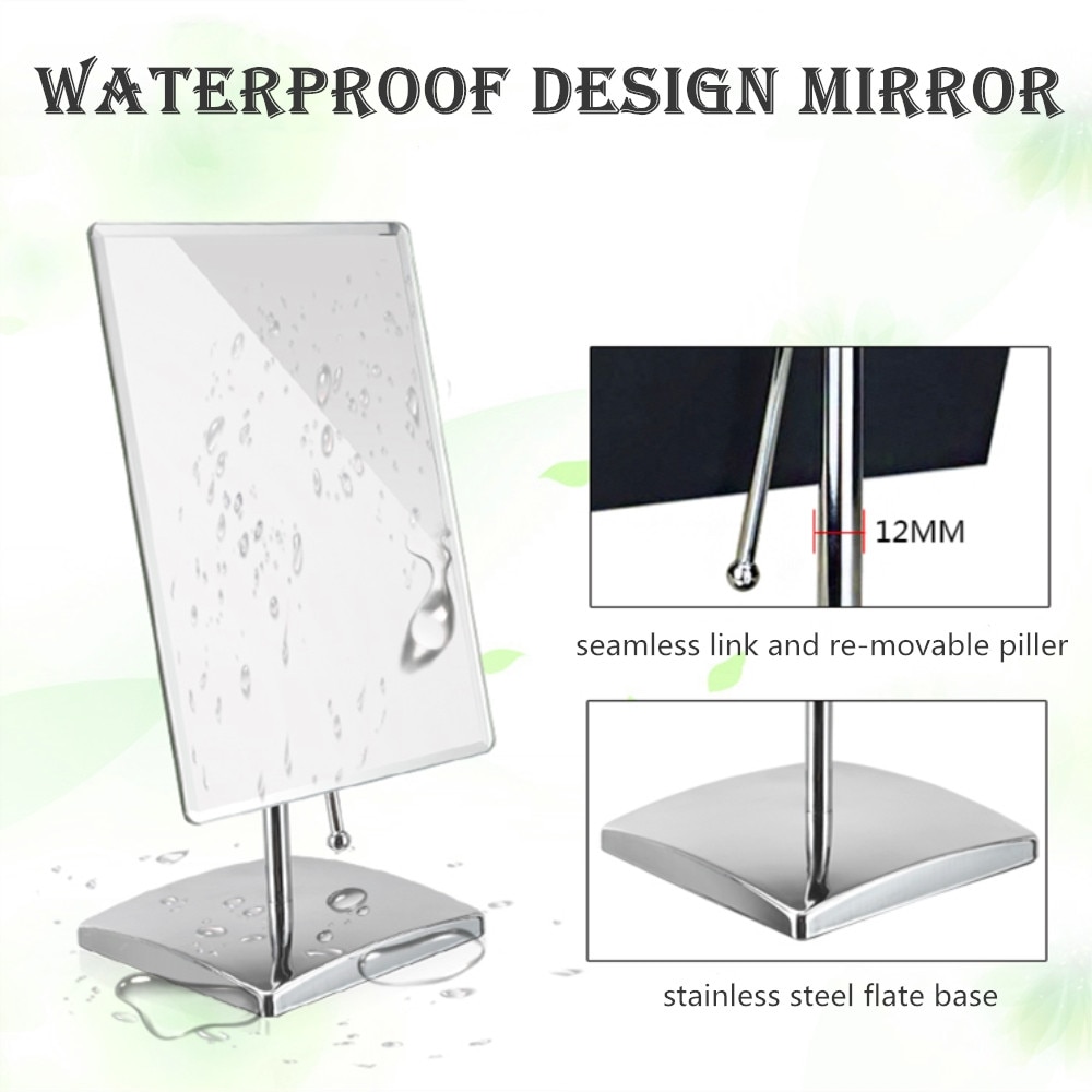 HD Rectangle Desktop Tabletop Cosmetic Vanity Makeup Mirror with EVA Base,304 Stainless Steel Large Non-Magnifying Speech Mirror