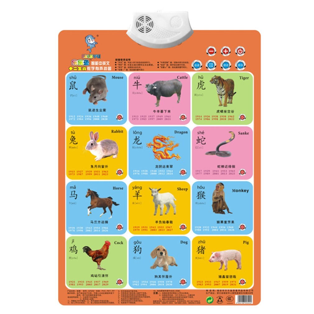 Children's Audio Wall Chart Early Education Picture Chart with Sound for 0-3 Years Old Baby Pinyin Picture Literacy Reading: Zodiac Signs