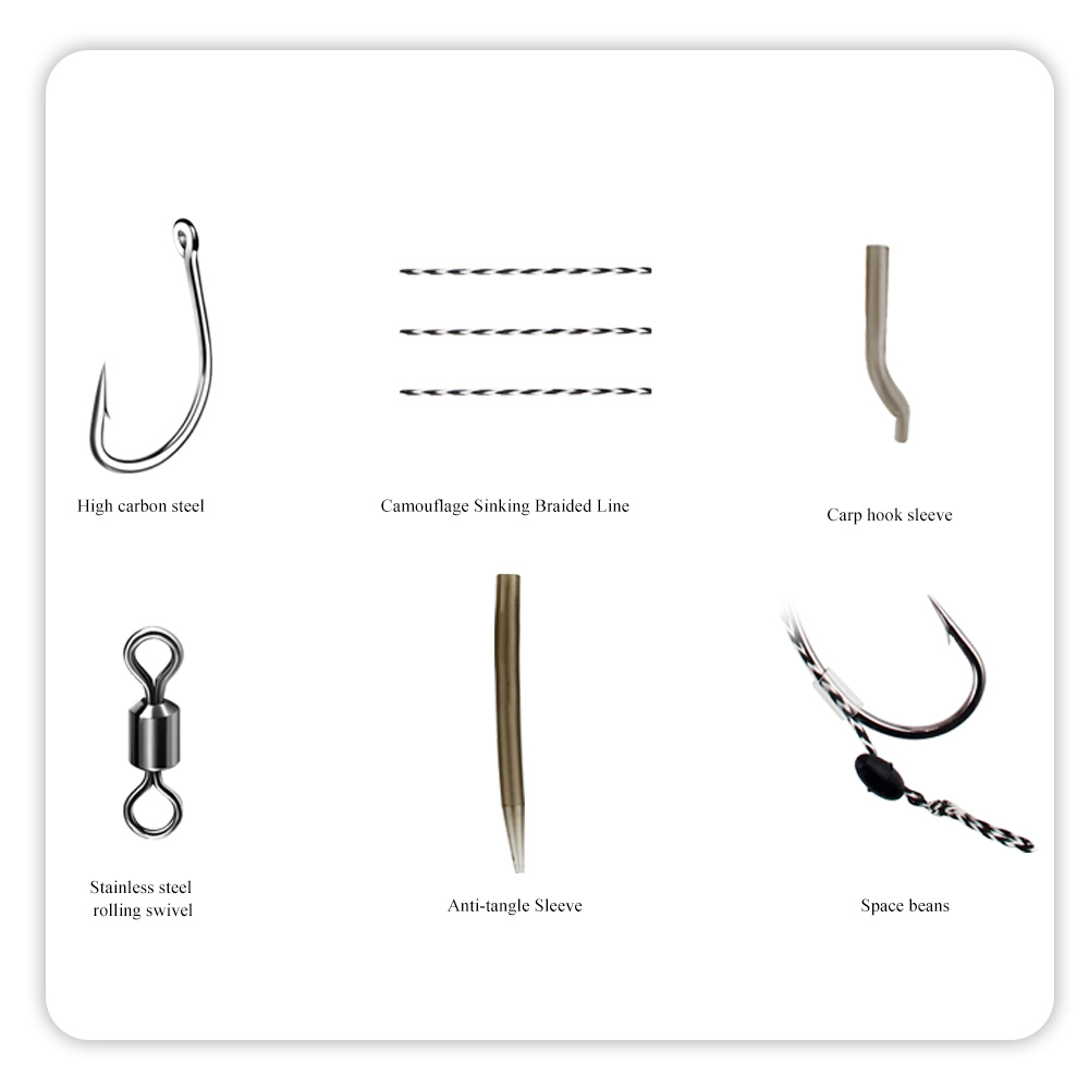 FTK 18,5 cm 6-8 Uds anzuelos de pesca de carpa líder aparejos de pelo con línea 30-60LB 2/4/6/8 # Accesorios para anzuelos de carpa del grupo alimentador europeo