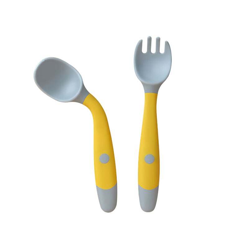 Baby Spoon Fork Set Toddler Infant Bendable Silicone Soft Spoons Learning Tableware Safe Feeding Flatware with Storage Box: Yellow
