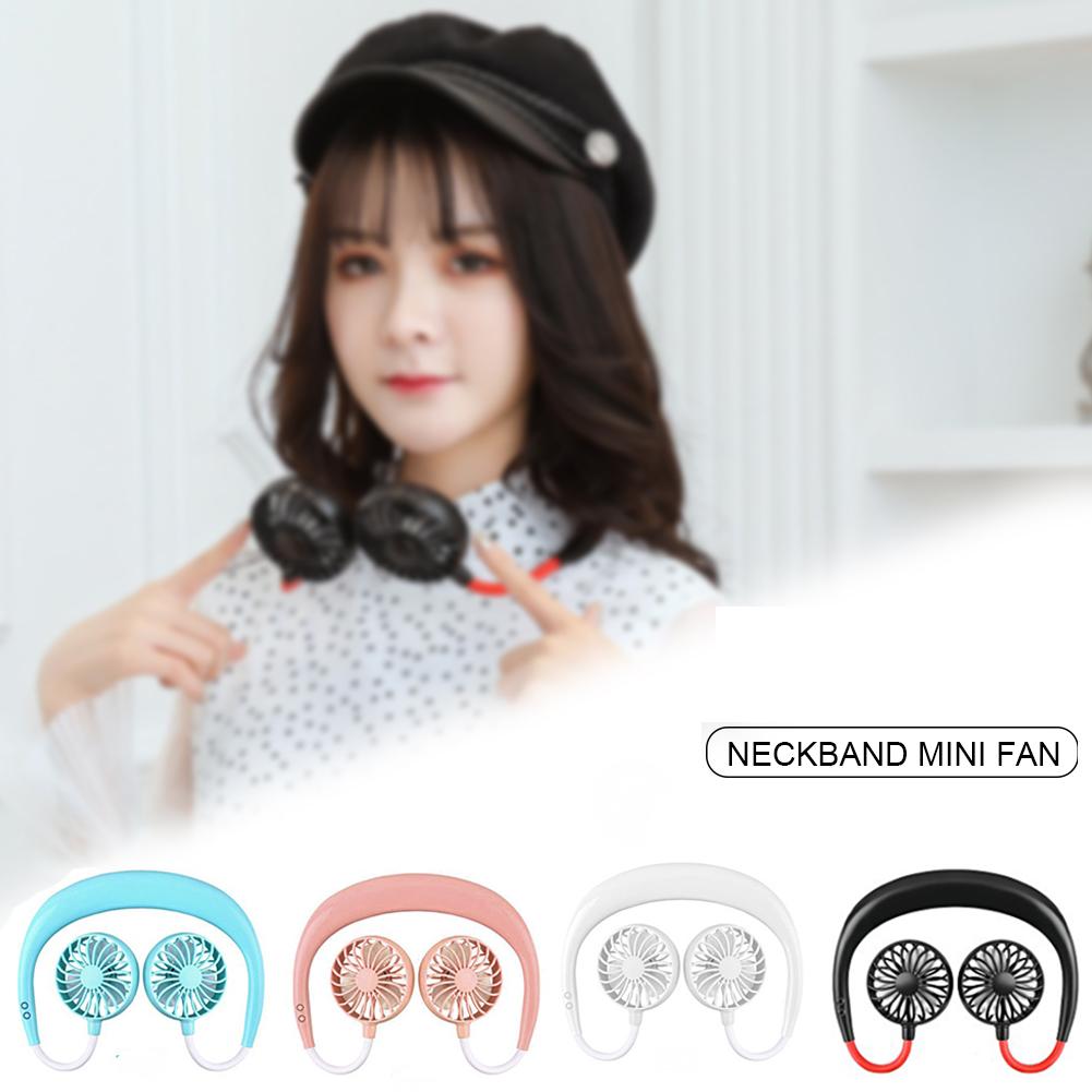 Ventilador portátil iluminado 2 ventiladores de cuello colgante USB recargable cubierta Halter deportes luz aromaterapia ventilador de