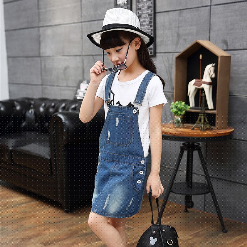 Ensemble en Denim pour filles, jupe en jean déchiré de fête, vêtements pour bébés, combinaisons en Denim pour enfants, bretelles de , été
