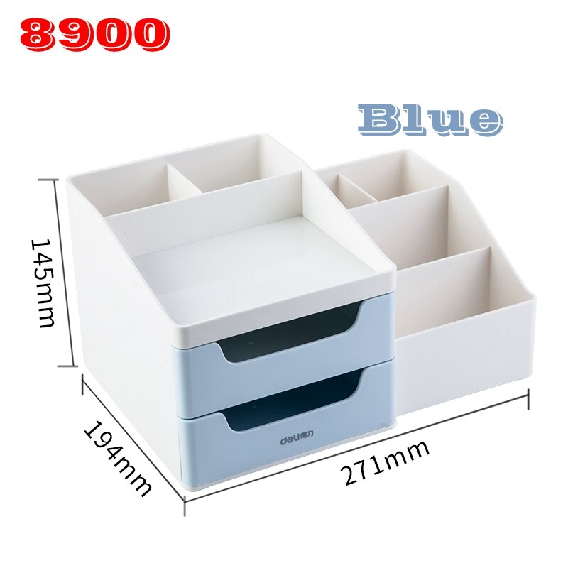 Deli 8900/8901 skrivbordsarrangörsset dubbel drwaer förvaringsbox multi-storey desktop kontorspapper insamlingslåda: 8900- blå