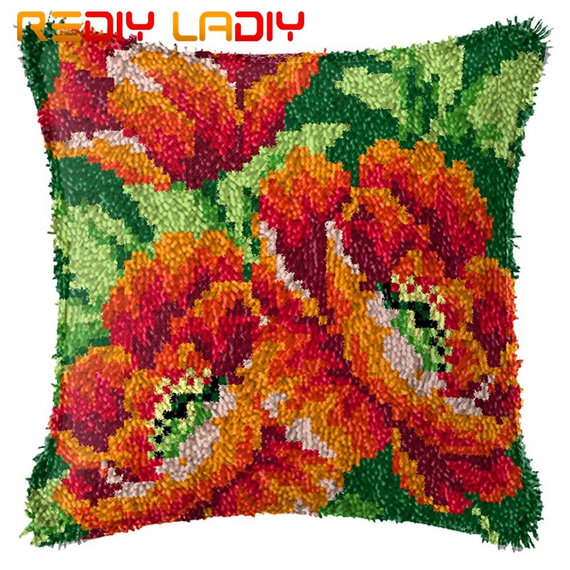Latch Hook Kits Make Your Own Cushion Daffodil Flowers Printed Canvas Crochet Pillow Case Latch Hook Cushion Cover Hobby & Craft: BZ834