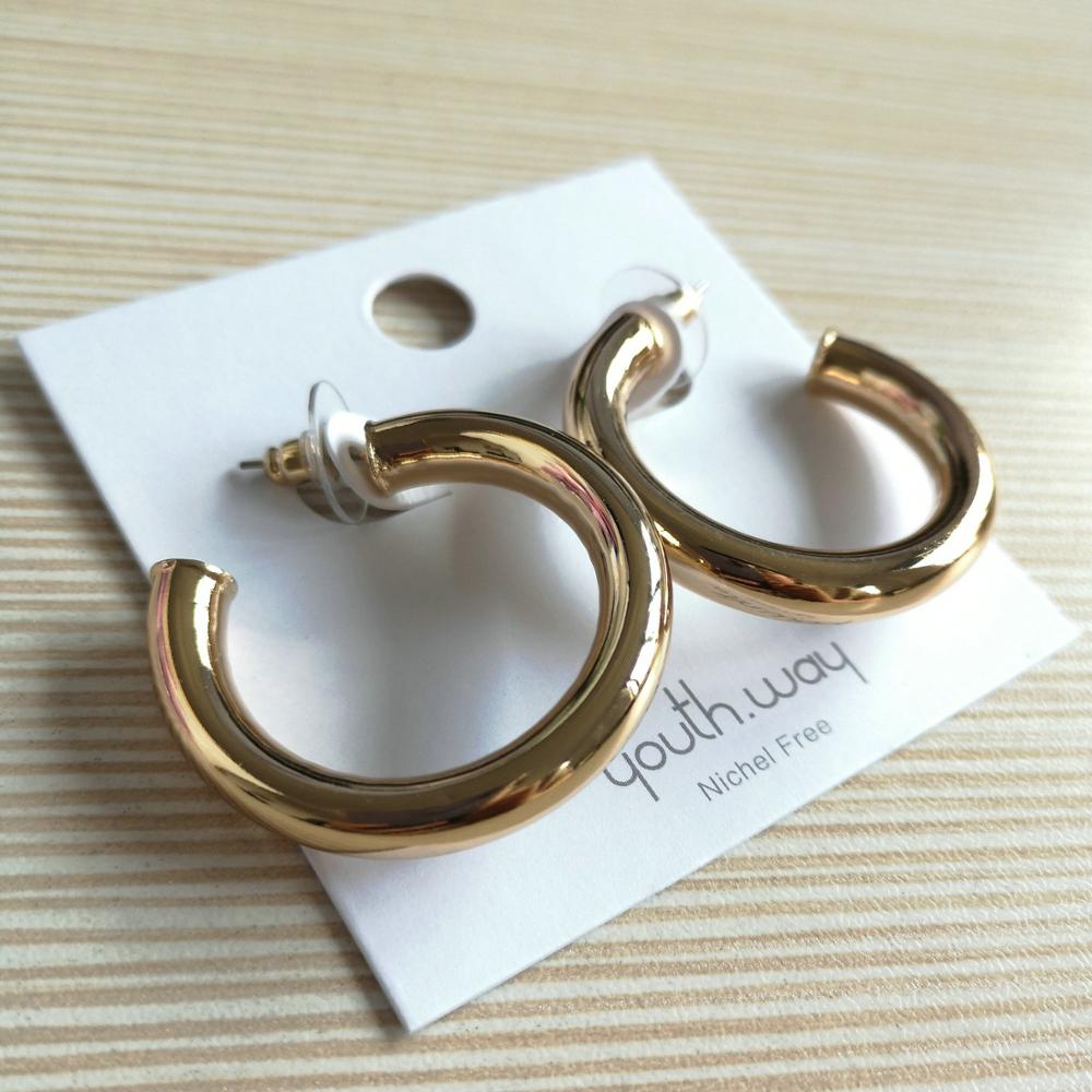 INS 40mm Brass Hoop Earrings Street Style CC Hoop Chunky Big Hoop Earrings For Women Punk Metal Gold Circle Earrings