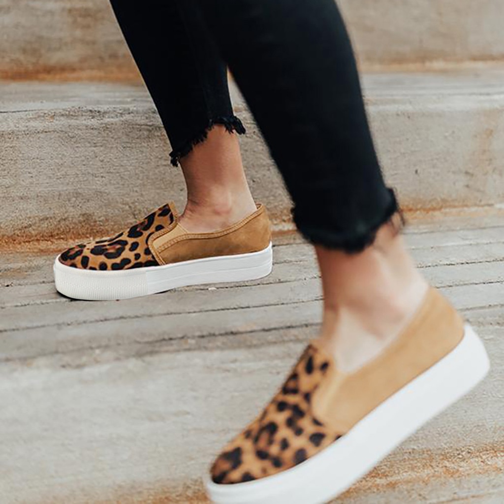 Skor kvinna platta chaussures femme skor kvinnor dam leopard casual loafers romerska tyg canvas skor