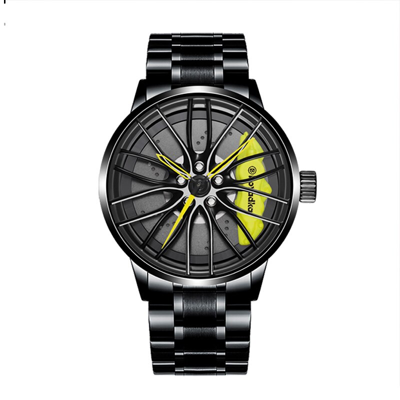 Boyadka horloges heren wiel velg naaf horloge heren polshorloge klok sportwagen op maat heren polshorloge relogio masculin: B5002 geel-gd