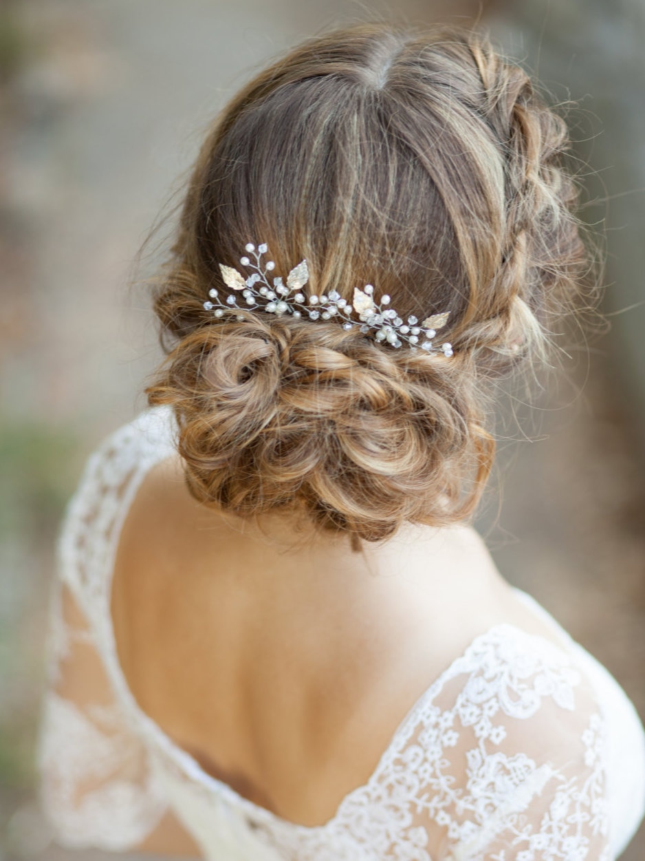 Horquillas para el pelo de oro y plata Vintage para mujer, tocado hecho a mano, tocado para banquete, accesorios para el cabello nupcial para boda, , 3 uds.