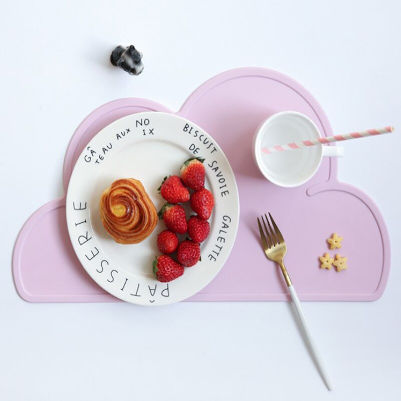 1Pc Cute Cloud Shape Placemat Kids Plate Mat Food Grade Silicone Table Pad Waterproof Pink/Blue Color