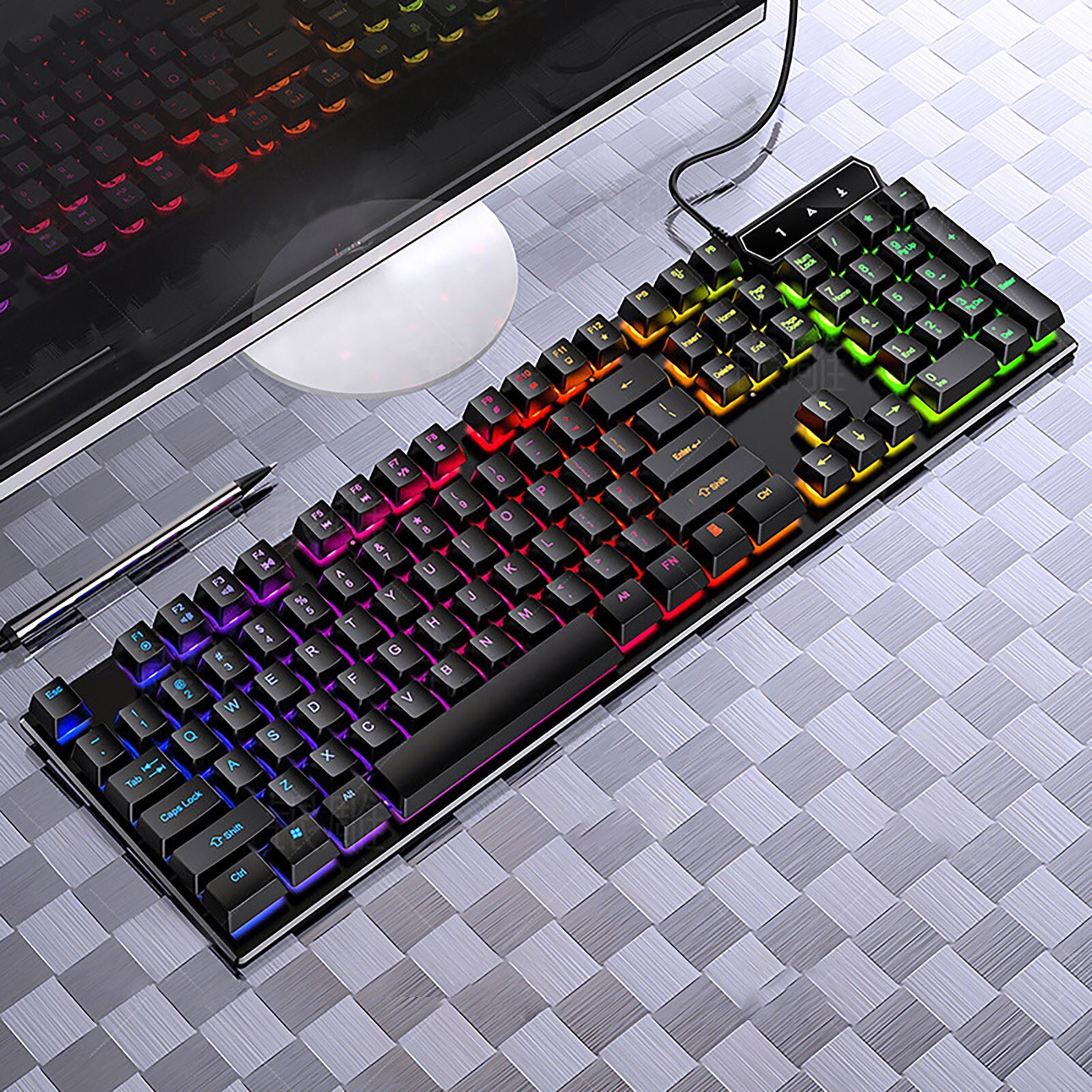 Mechanical feel gaming keyboard Wired backlit LED backlit USB gaming keyboard mechanical gaming keyboard#30: Black