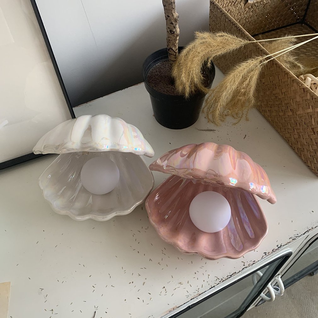 Pige drøm keramisk skal lampe perle fe dekoration nat lys opbevaring perle skal lampe desktop dekoration