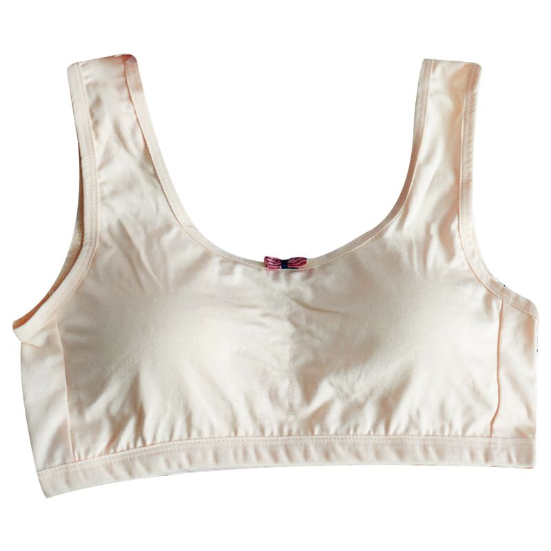 Junior Girl Racerback Cotton Sport Training Bra Letter Print Solid Color Wide Strap Underwear Bralette Seamless Layered Crop Top