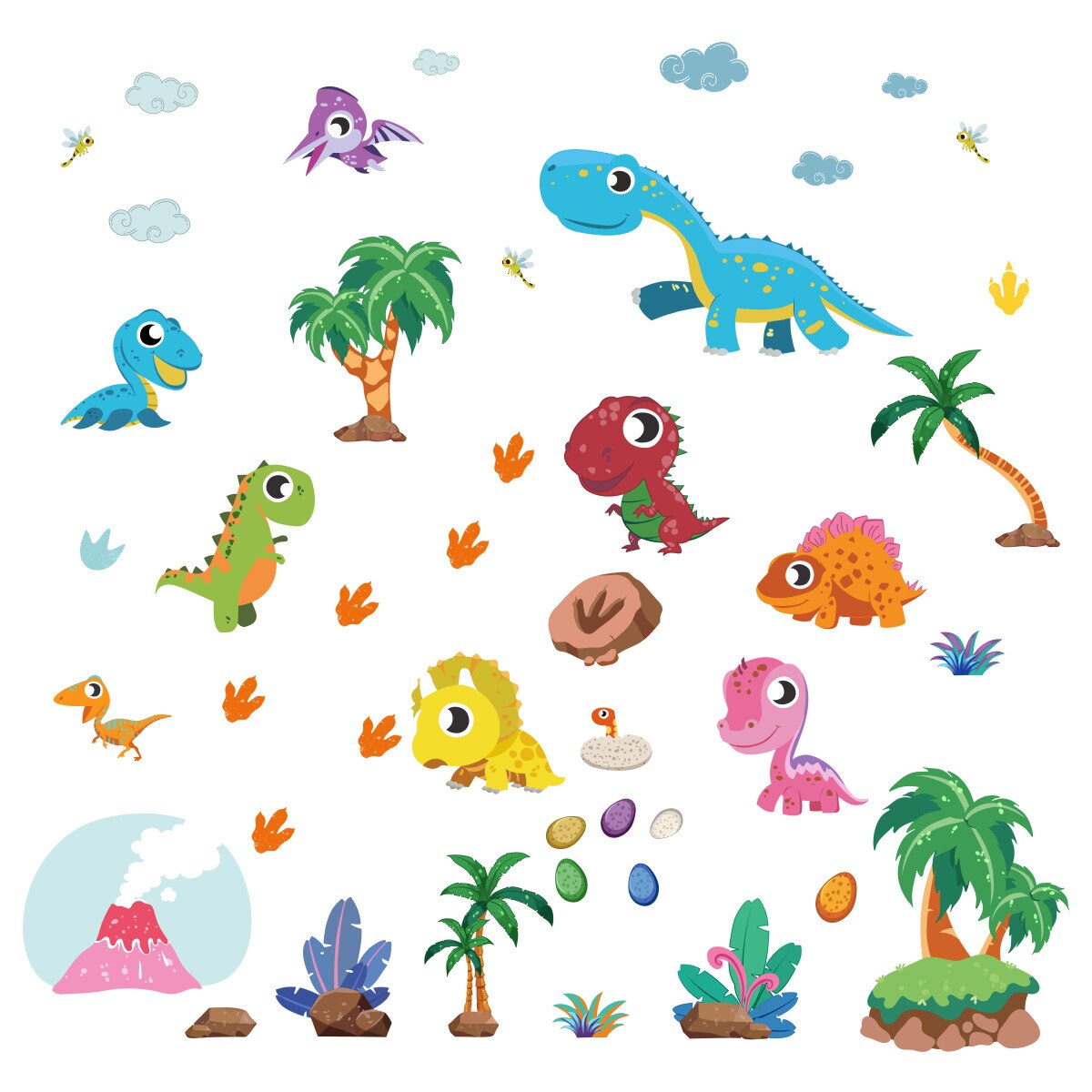 Cartoon Dinosaurus Muurstickers Kinderkamer Verwijderbare Baby Slaapkamer Leuke Dino Muurstickers