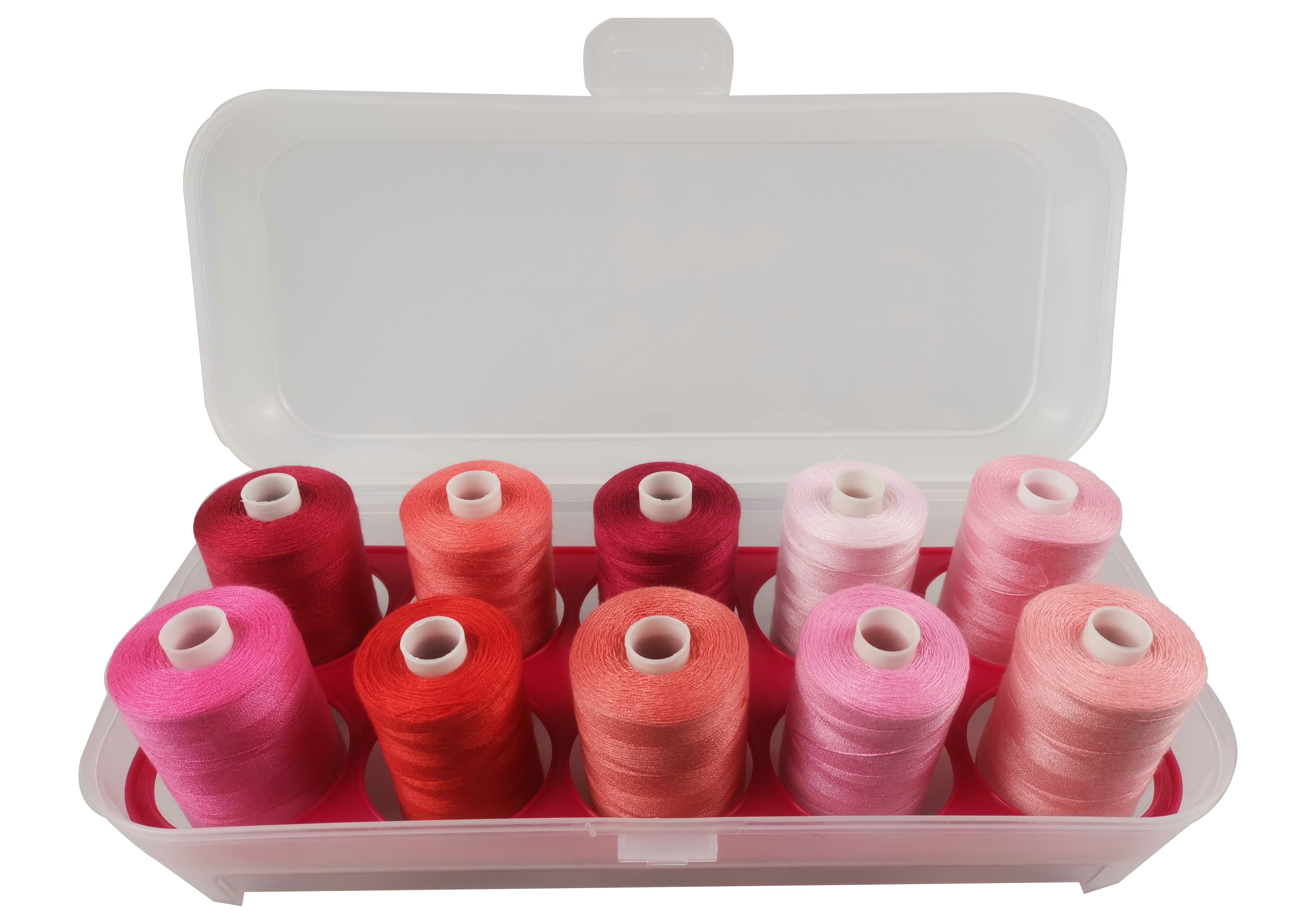 Sewing Machine Thread Polyester 1000 Yards 10 Colors Super Strong Kevler With Clear Plastic Storage Case: Red