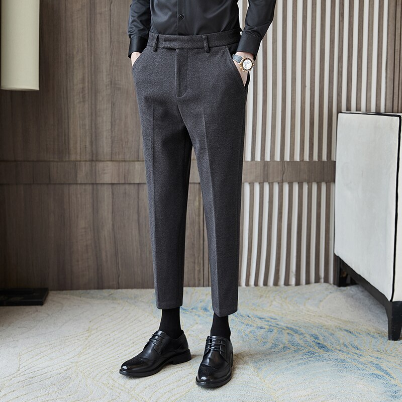 Pantalones de vestir de lana para hombre, traje informal ajustado para boda, oficina, Social, S-3XL Classique, otoño