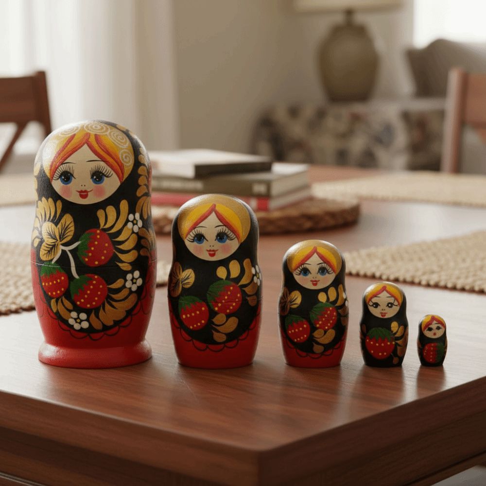 Ornamento da scrivania a 5 strati, Matryoshka fragola ragazze, fatto a mano, decorazione per la casa, simpatico giocattolo russo per bambini