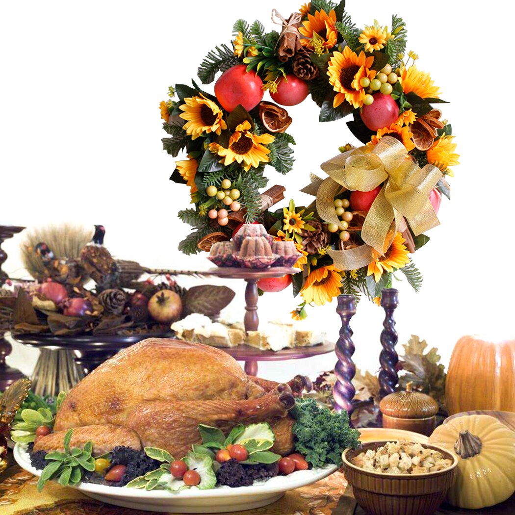 Takksigelse kunstig solsikke krans gresskar frukt lønneblad falle dør krans veggpynt takkedag hengende dekor