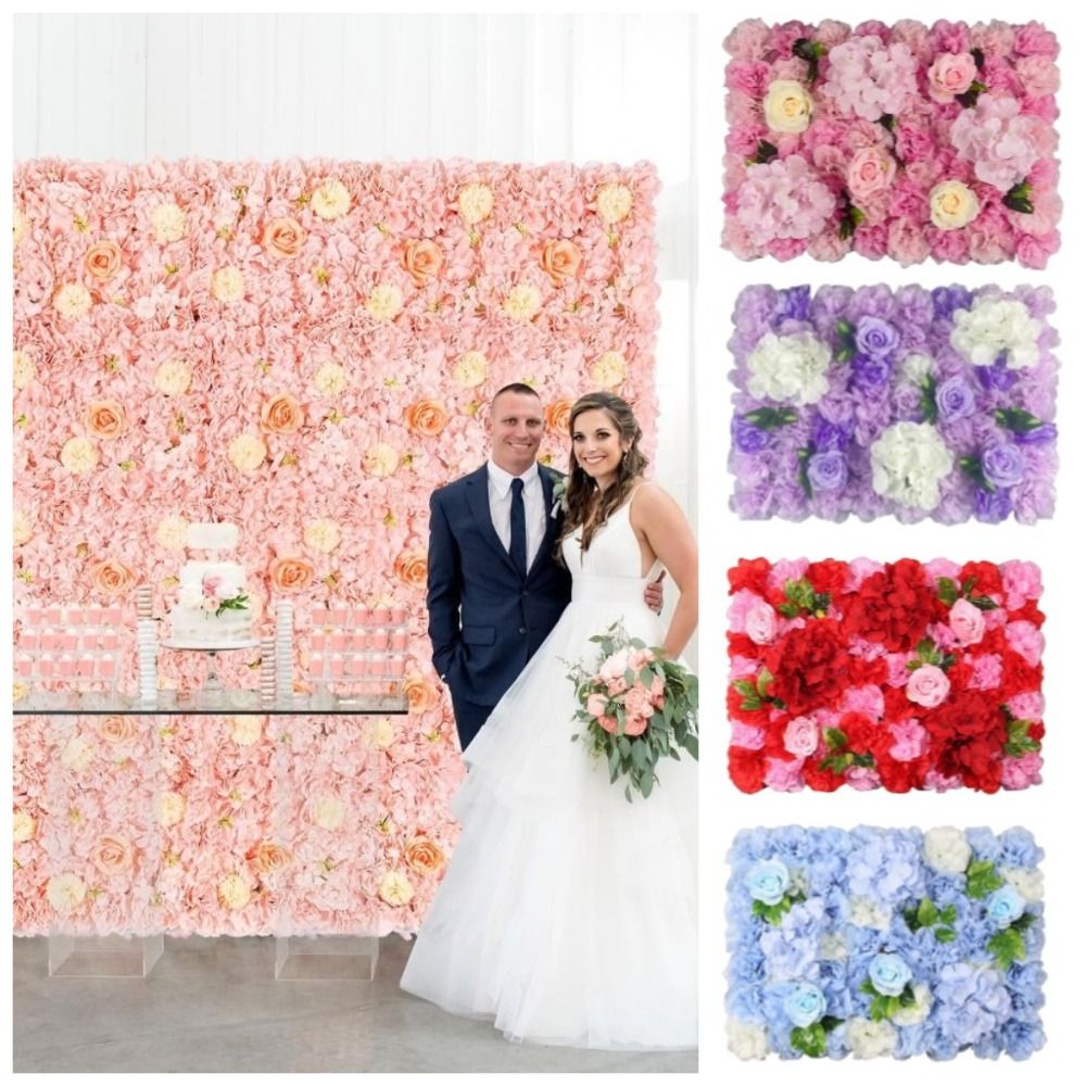 Handgemaakte Kunstbloemen Wandpanelen Realistisch 60x40cm Rozen Bruiloft Achtergrond Romantisch Duurzaam Zijden Rozen Bloemenwand