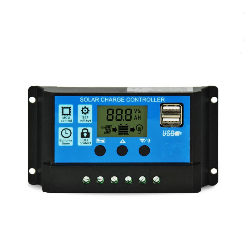 Solar Charge Controller 12V/24V 10/20/30A Auto PWM 5V Output Solar Panel Battery Controller Regulator with Dual USB LCD Display