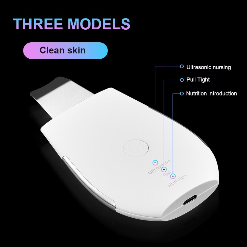 Ultrasonic Ion Facial Cleaner Cleansing Spatula Peeling Vibration Blackhead Removal Exfoliating Face Skin Scrubber Rechargeable