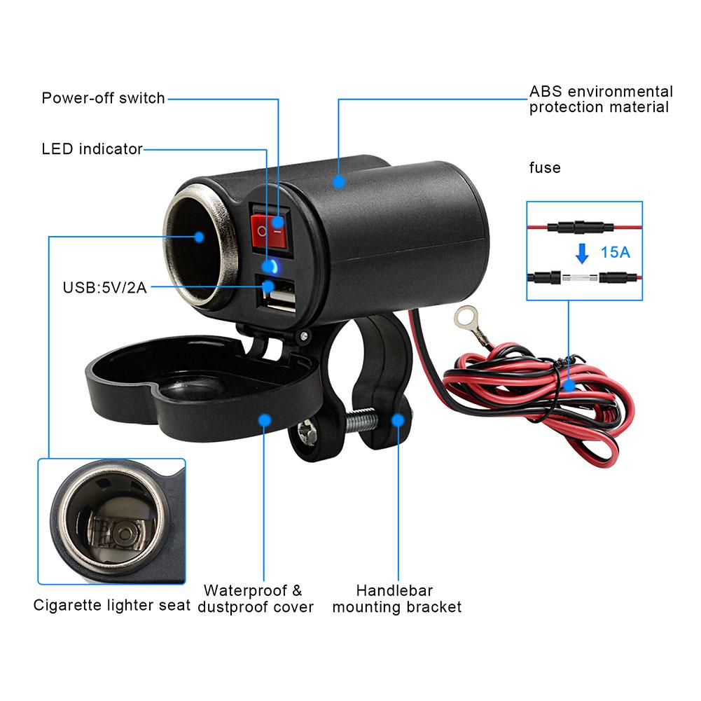 BC Battery Controller 710-S12USB waterdichte boordstekkerdoos/ sigarettenaansteker met stuurhouder voor motorfiets met USB-adapter 5 V
