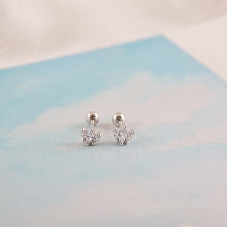 925 sterling silver earrings zircon mini crown screw stud earring ear bone nails wild trend woman girl ear jewelry: 1pair silver style6