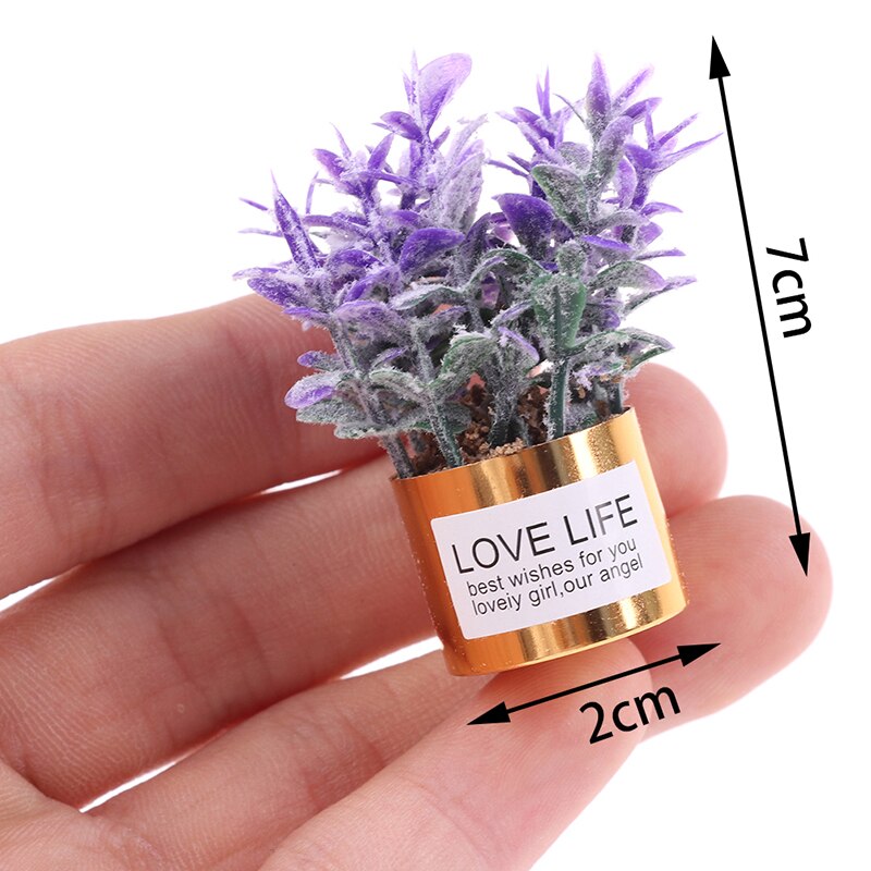 1Pc 1:12 Dollhouse Mini Iron Potted Plant Pot Lavender Plant Home Garden Decor Dollhouse Collection Kids' Toys