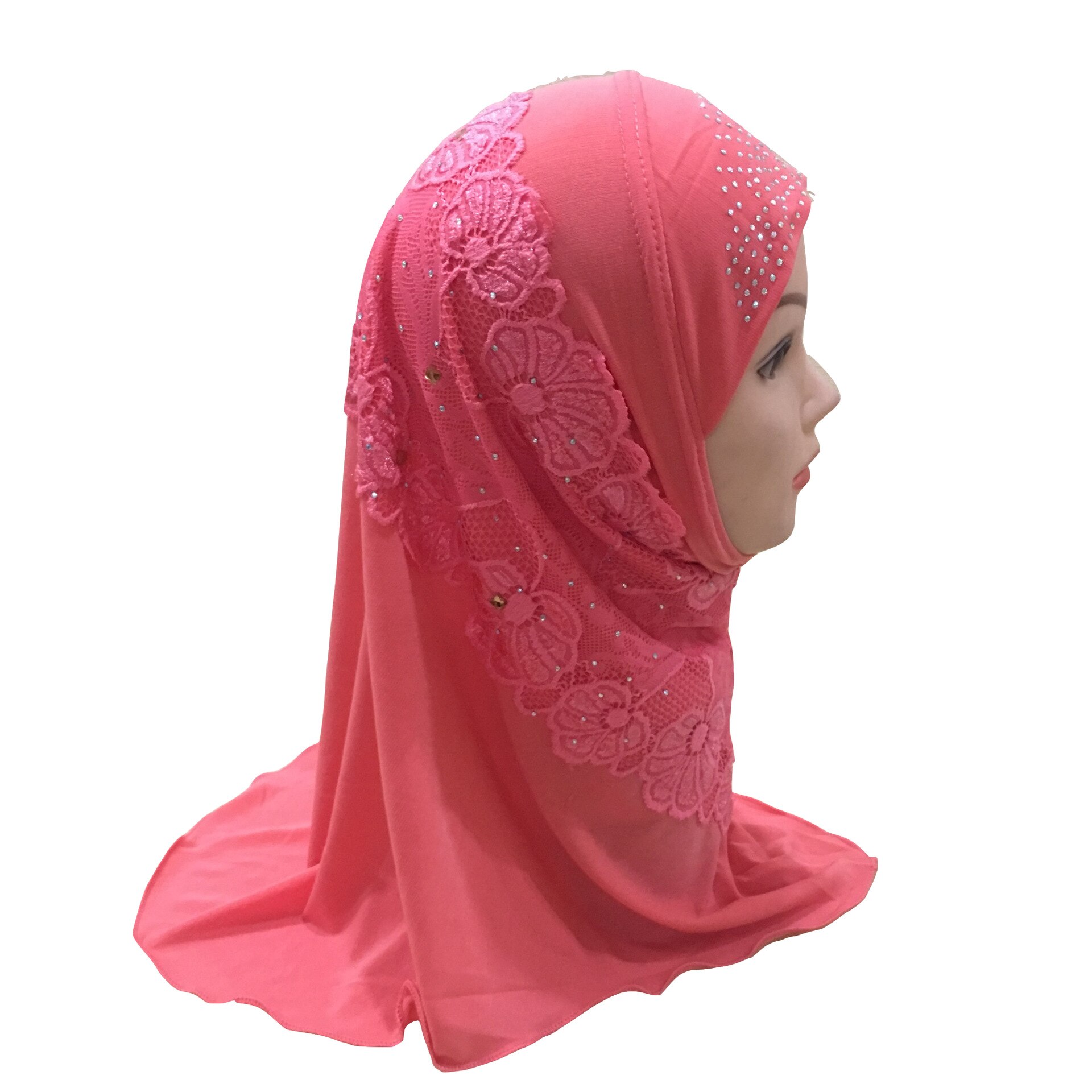 DIANRUO Girls Kids Muslim Hijab Islamic Arab Prayer Printed Scarf Cap Shawls Amira Headwear Leopard Patchwork Headscarf N402: Watermelon red