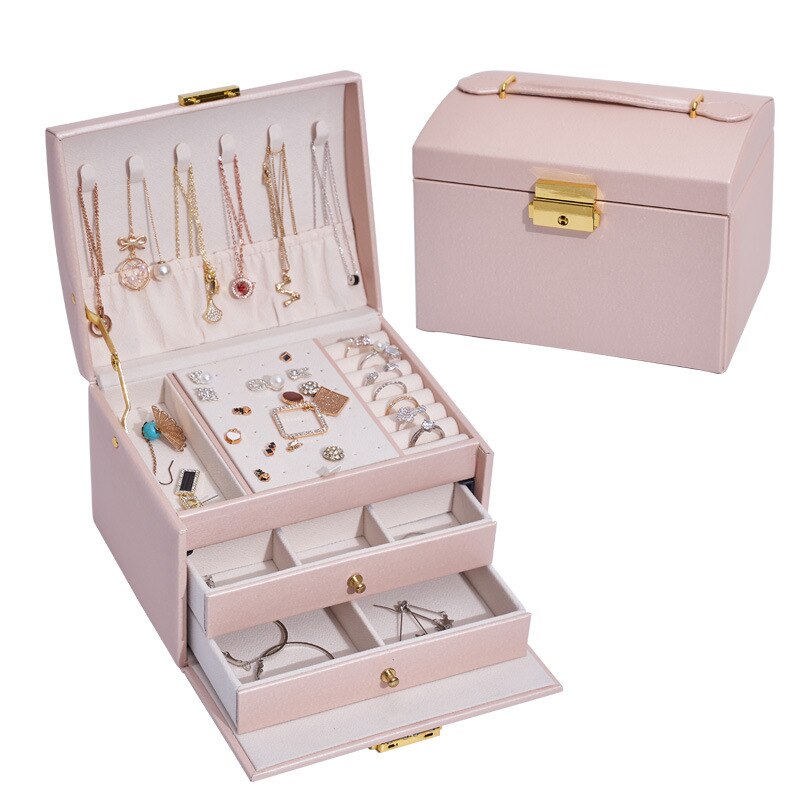 Bloong Lagen Sieraden Organizer Box Exquisite Vrouwen Meisjes Display Houder Oorbel Ring Ketting Opslag: Pink