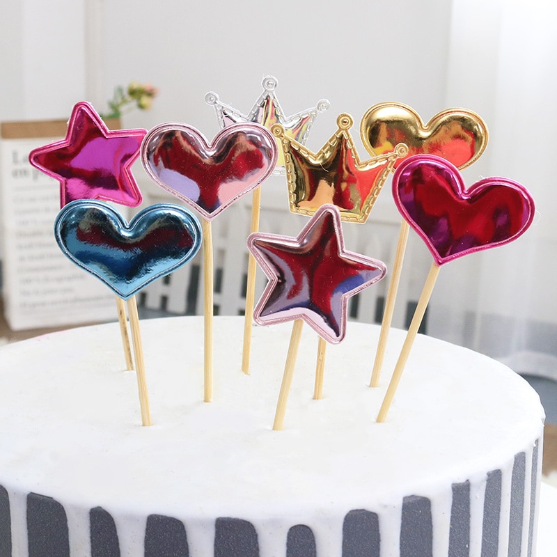 5 stk/pose fargerik stjerne hjerte krone gratulerer med dagen kake topper cupcake topper barn favoriserer bryllupsfest rekvisita hjemmedekorasjon