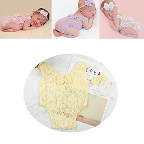 Nyfødt baby pige hæklet strik kostume fotofotografering prop hat tøj baby blonder tøj hovedbånd foto rekvisitter 0 to 2m