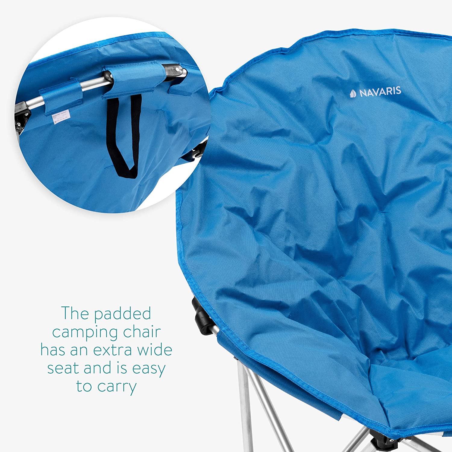 Folding Moon Chair - Foldable Round Padded Seat for Adults or Kids - Perfect for Garden, Camping, Travel, Light Blue