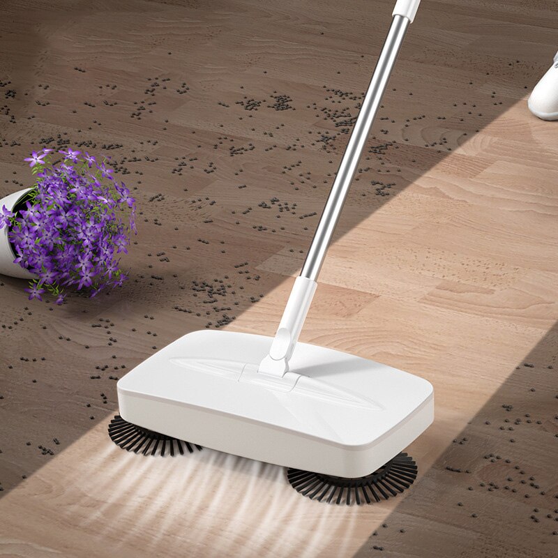 Hand Push Sweeper Stainless Steel Scraping And Mopping Integrated Machine Household Cleaning Package Broom And Dustpan Set: White
