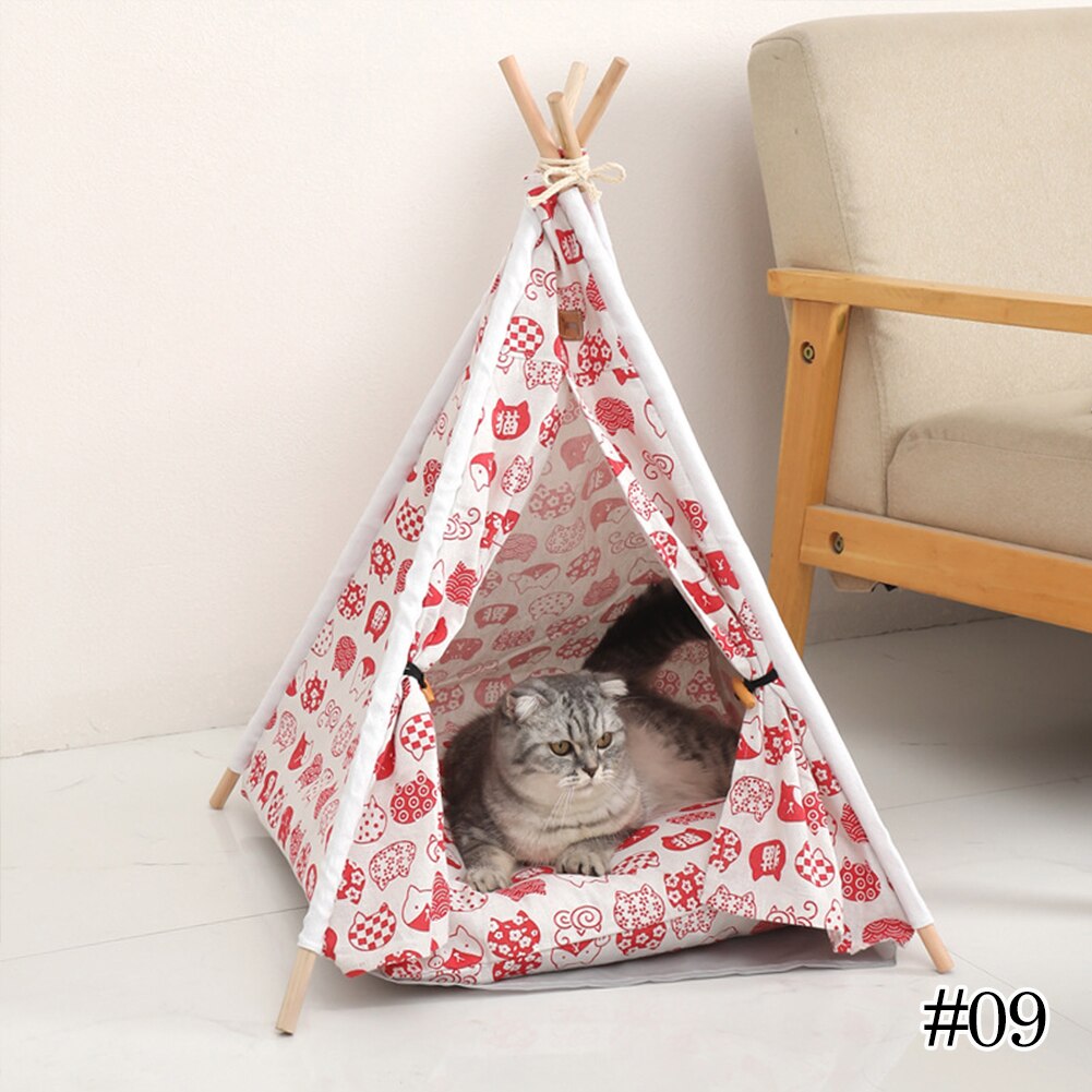 Kæledyr telt hus hund seng bærbar aftagelig vaskbar tipi hvalp kat indendørs udendørs kenneler hule med pude og tavle: 09