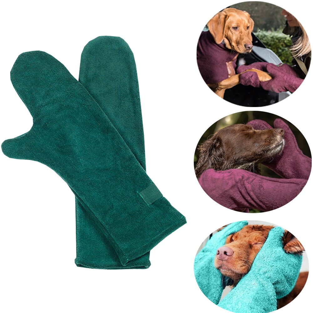 Pet Drying Gloves Bathing Bathrobe Towel Cleaning Glove Super Absorbent Pet Drying Mitts Microfiber for Massaging Dog Cat Horses